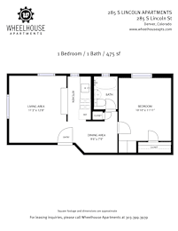 A floor plan for a one bedroom apartment at 285 S Lincoln Apartments.