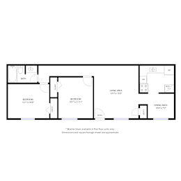 A floor plan of a house with a bedroom, bathroom, and dining area.