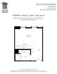 A floor plan for a studio apartment with a bathroom and a kitchen.