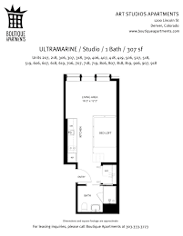 A floor plan for an apartment at Art Studios Apartments.