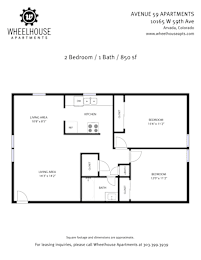 A floor plan for a 2 bedroom, 1 bath apartment at Avenue 59 Apartments.