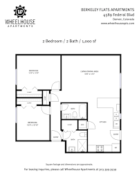 A black and white image of a floor plan for a 2 bedroom, 2 bath apartment.