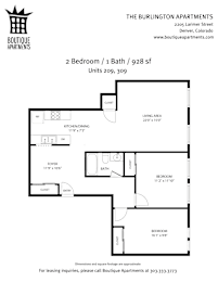  Floor Plan 2 Bedroom / 1 Bath 928sqft