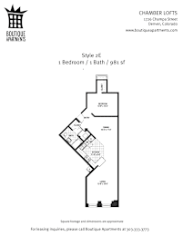 A floor plan for a 1 bedroom apartment at Boutique Apartments.