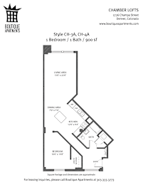 A floor plan for a 1 bedroom apartment with a living area, dining area, kitchen, and bathroom.