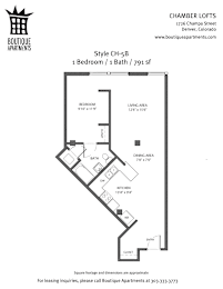 A floor plan for a 1 Bedroom/1 Bathroom apartment at Boutique Apartments.
