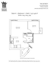 A floor plan for a 1 Bedroom / 1 Bath apartment.