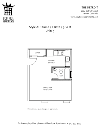 A floor plan for a studio apartment with a kitchenette and bath.