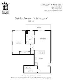 A floor plan for a 2 bedroom, 2 bath apartment at 2885 Eliot Apartments.