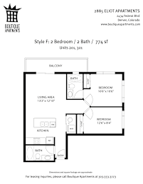 A floor plan for a 2 bedroom, 2 bath apartment at 2885 Eliot Apartments.