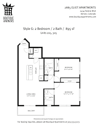 A floor plan for a 2 Bedroom/2 Bath apartment at 2885 Eliot Apartments.