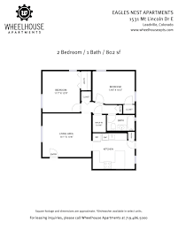 A floor plan for a 2 bedroom, 1 bath apartment at Eagles Nest Apartments.