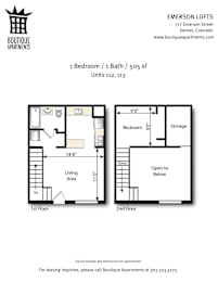A floor plan for a 1 Bedroom / 1 Bath / 505 sf apartment.