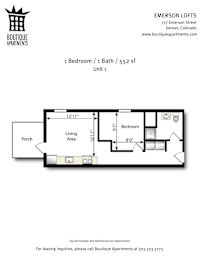 A floor plan for a 1 Bedroom / 1 Bath / 552 sf apartment.