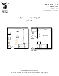A black and white image of a floor plan for a 1 bedroom apartment.