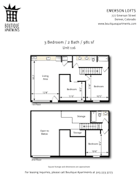 A floor plan for a 3 Bedroom / 2 Bath apartment at Emerson Lofts.