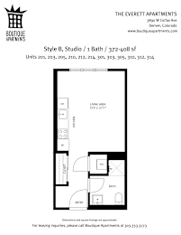 A floor plan for a studio apartment with a bath and living area.