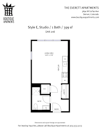 A floor plan for a 1 Bath apartment at The Everett Apartments.