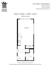 A floor plan for a 508 square foot studio apartment with one bedroom.