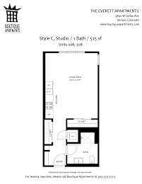 A floor plan for a studio apartment with a living area, kitchen, and bath.