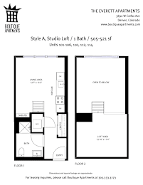 A floor plan for a studio loft at The Everett Apartments.