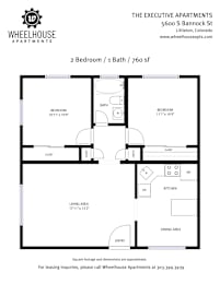 Floor plan for a 2 bedroom apartment.