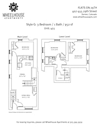 Floor plan for a 3 bedroom apartment.