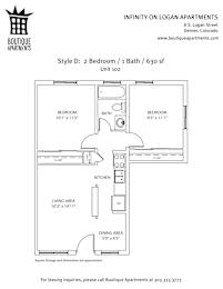 A floor plan for a 2 bedroom apartment with 1 bath and 630 square feet.