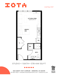 A floor plan for a studio apartment sized at 378-444 square feet.