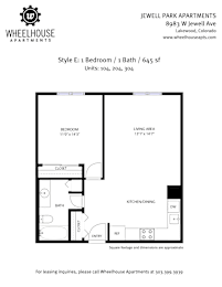 A floor plan for a Wheelhouse Apartments apartment style E.