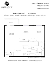 A black and white image of a floor plan for Wheelhouse Apartments.