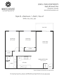 A drawing of a floor plan for a Wheelhouse Apartments unit.