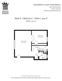 A drawing of an apartment layout for lease by boutique apartments.