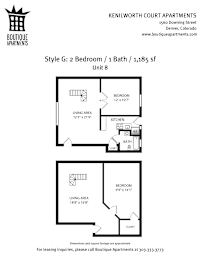 A floor plan for a 2 bedroom apartment with 1 bath and living area of 1188 square feet.