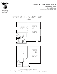 A floor plan for a 2 bedroom apartment with 1 bath and living area of 118 square feet.