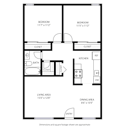 A black and white image of a floor plan for a small apartment.