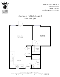 A floor plan for a 1 bedroom apartment with 1 bath and 490 square feet.