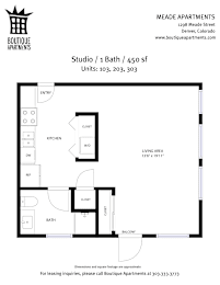 A floor plan for a studio apartment with 1 bath and 450 square feet.