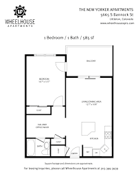 A floor plan for a 1 Bedroom/1 Bath apartment at The New Yorker Apartments.
