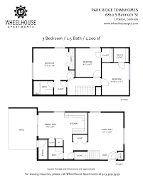 Floor plan for a 3 bedroom, 1.5 bath townhome with a living area of 191 square feet.