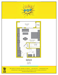 A yellow and black poster advertising a Gold Studio apartment.