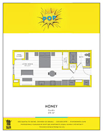 A yellow and black poster advertising a studio apartment for rent.