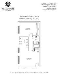 A floor plan for a 1 Bedroom/1 Bath/602 square feet apartment.