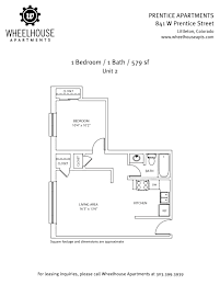 A floor plan for a 1 Bedroom/1 Bath apartment at Prentice Apartments.