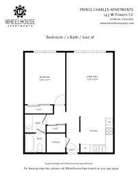 A floor plan for Prince Charles Apartments shows a bedroom, bath, living area, kitchen, and closet.
