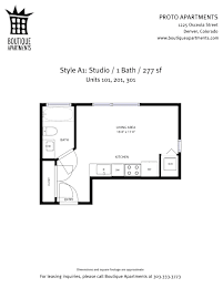 A drawing of a floor plan for a studio apartment with a bath and a kitchen.
