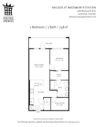 One Bedroom Floor Plan at Railside at Wadsworth Station, Lakewood, CO, 80214