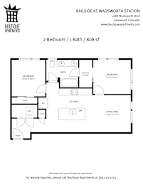 Two Bedroom Floor Plan at Railside at Wadsworth Station, Lakewood, 80214