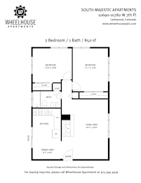 A floor plan for a 2 bedroom apartment with a bathroom and living area.
