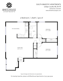 A floor plan for a 2 bedroom apartment with a bathroom and living area.